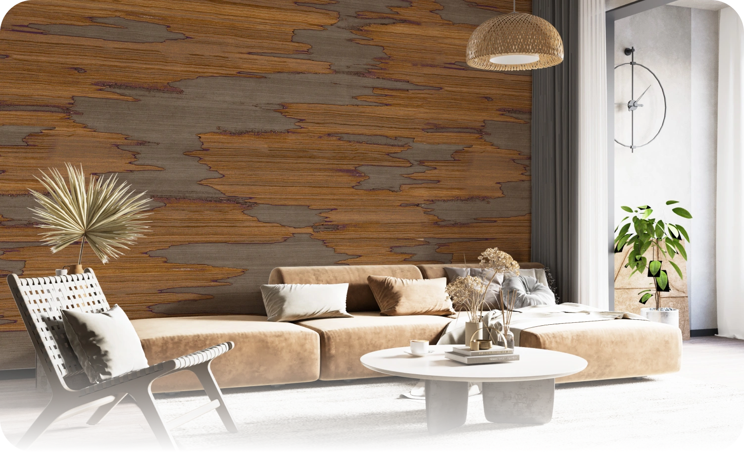 Abstract geometric mural wallpaper at living room